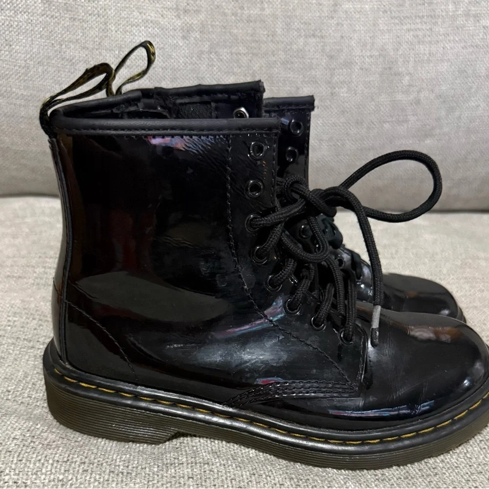 Dr. Martens Black Lace-Up Boots with Yellow Stitching